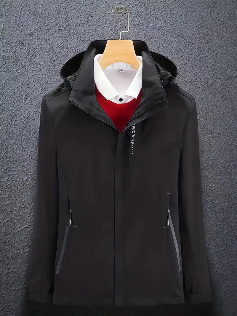 Women's Hooded Stand-Collar Softshell Jacket for Windy Days - Black