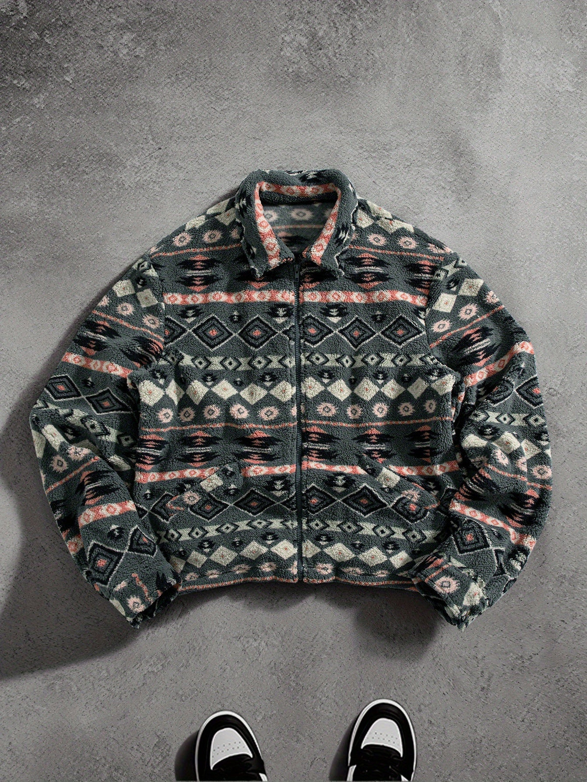 Men's Boxy Teddy Fleece Jacket with Full Zip and Welt Pockets