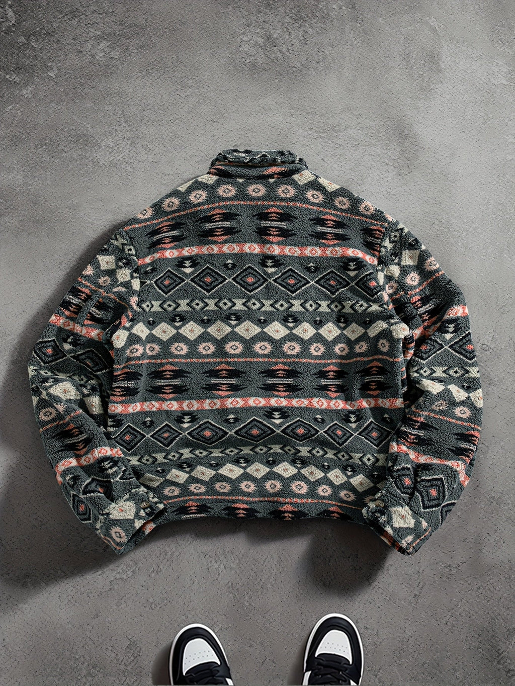 Men's Boxy Teddy Fleece Jacket with Full Zip and Welt Pockets