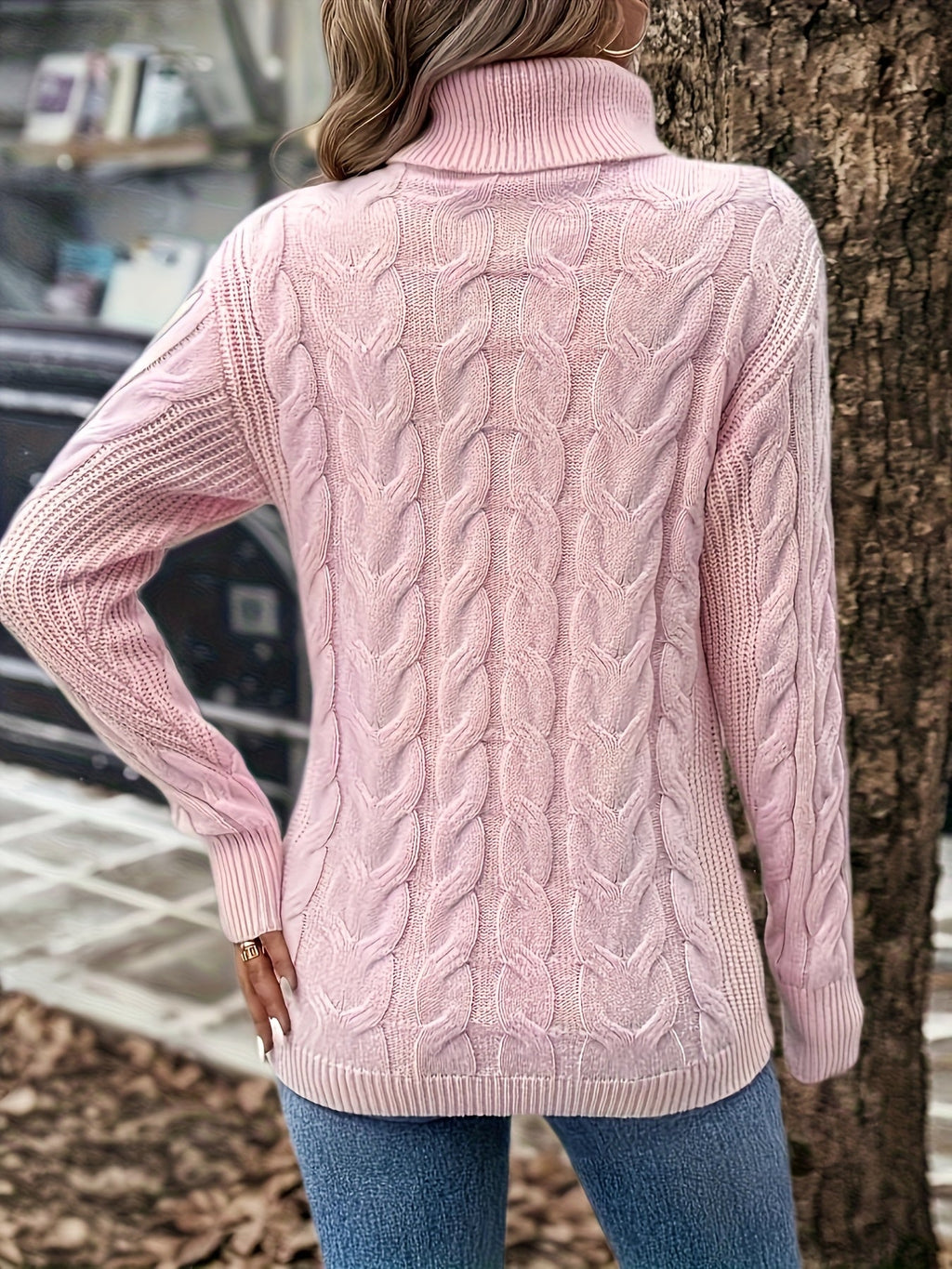 Women's Twisted Cable Turtleneck Sweater in a Lightly Shaped Fit