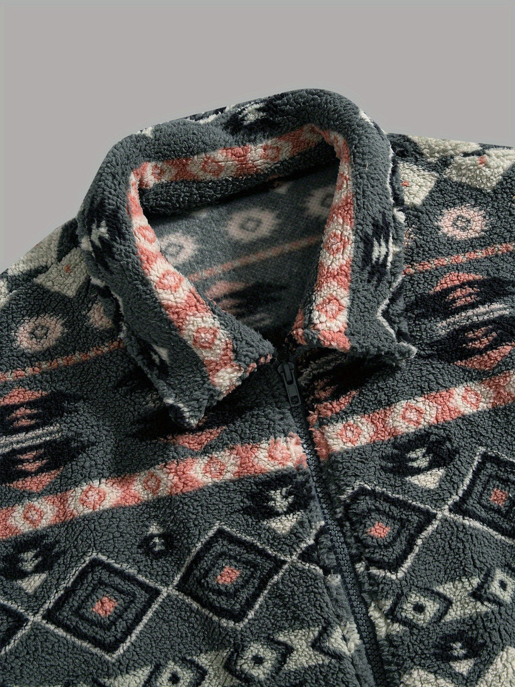 Men's Boxy Teddy Fleece Jacket with Full Zip and Welt Pockets