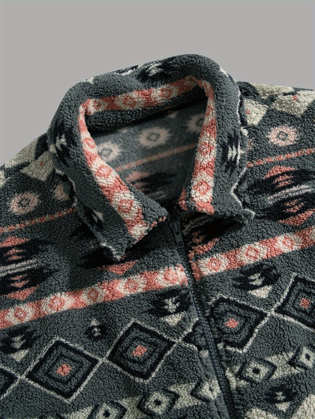 Men's Boxy Teddy Fleece Jacket with Full Zip and Welt Pockets