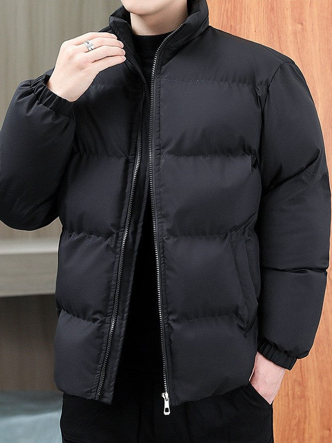 Men's Thick Padded Zip-Up Puffer with Soft Lining and Side Pockets