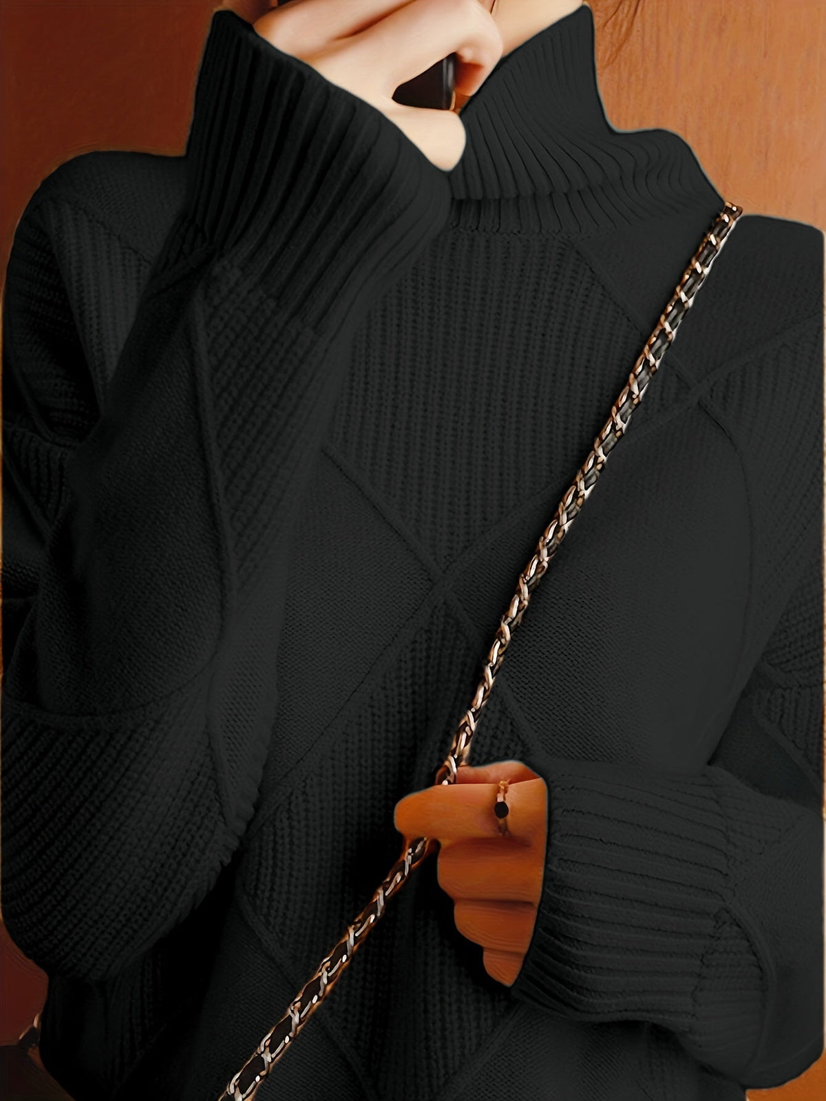 Women's Plus-Size Diamond Knit Turtleneck Sweater in a Relaxed Fit
