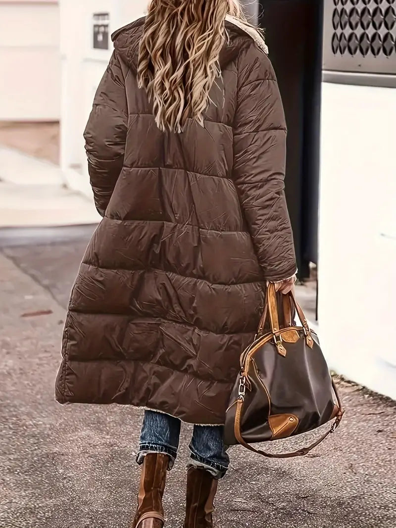 Women's Reversible Hooded Sherpa Puffer Longline Coat
