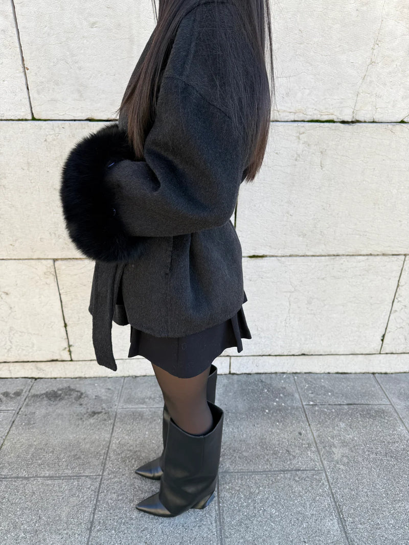 Women's Belted Wool Wrap Jacket with Shawl Collar and Plush Cuffs