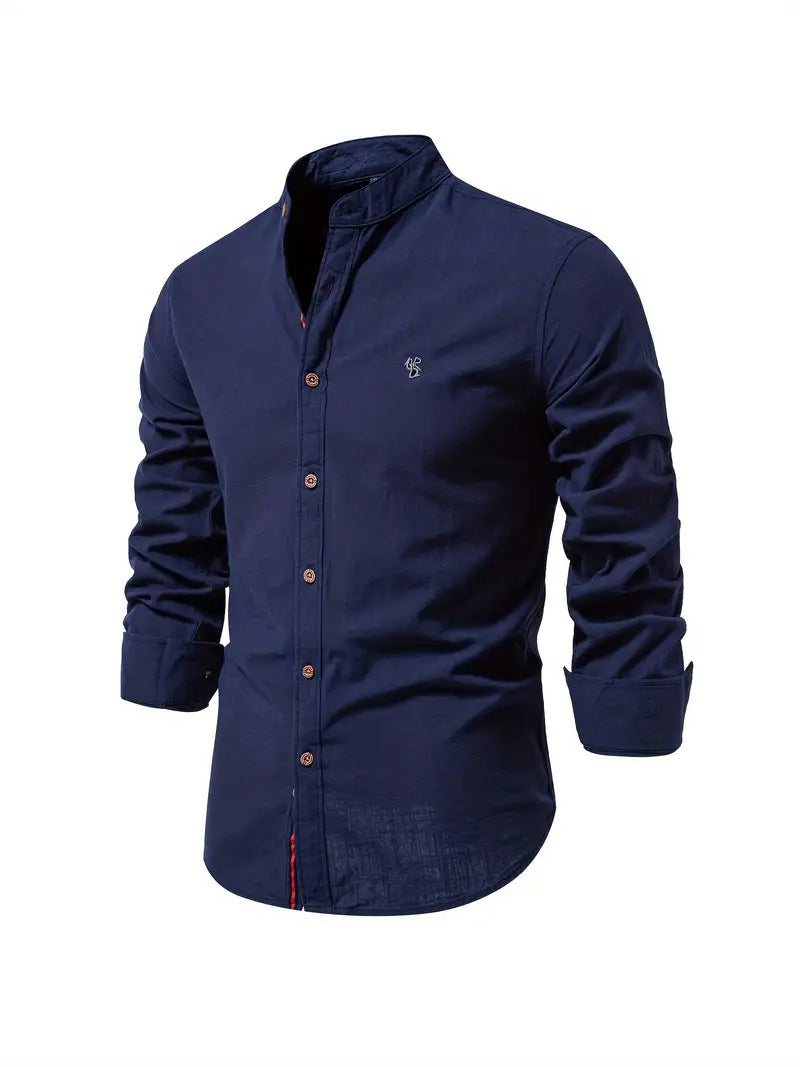 Men's Structured-Collar Slim Button-Up Shirt - Navy