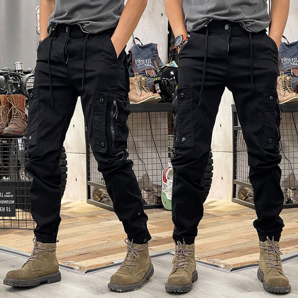Men's Vintage Utility Cargo Pants with Structured Fit - Black