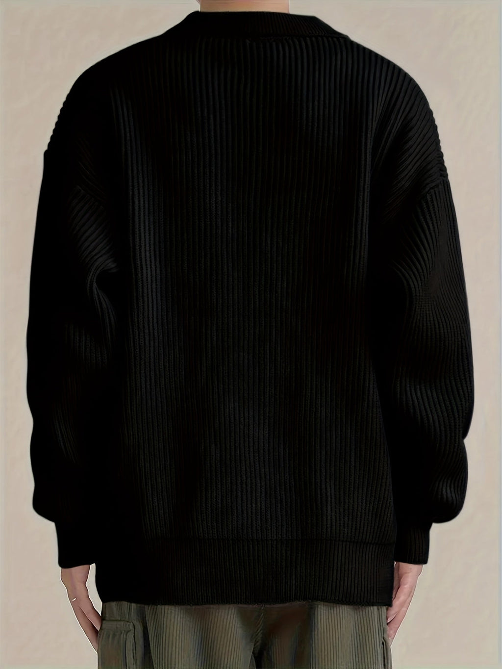 Men's Roomy Collared Button-Up Knit Cardigan