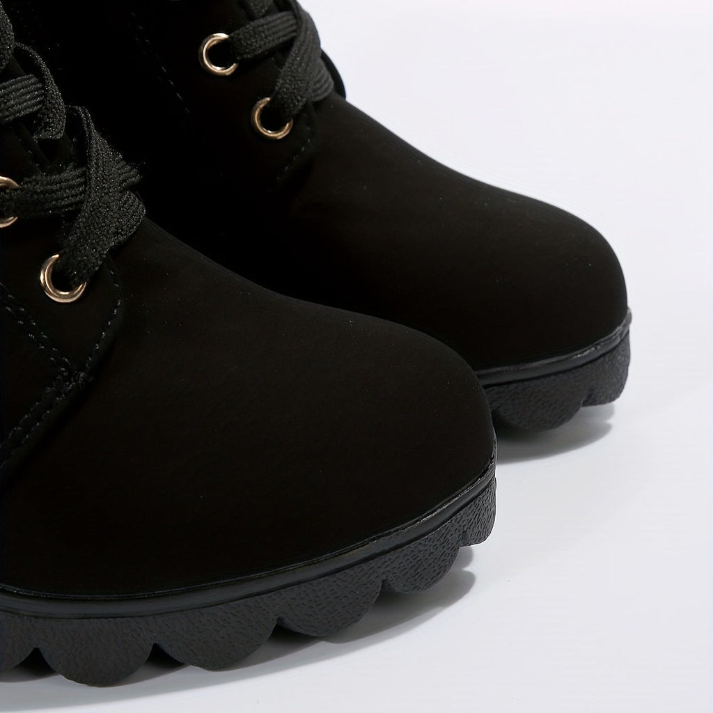 Women's Laced Winter Booties with Buckle Detail and Block Heel