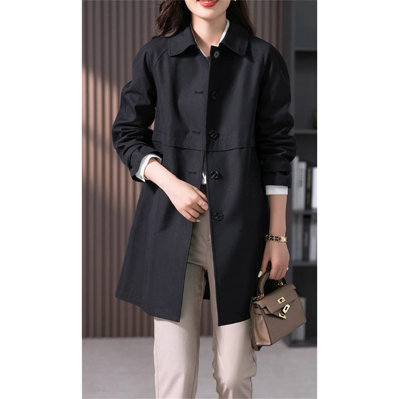 Women's Single-Button Longline Trench Coat with Wide Collar