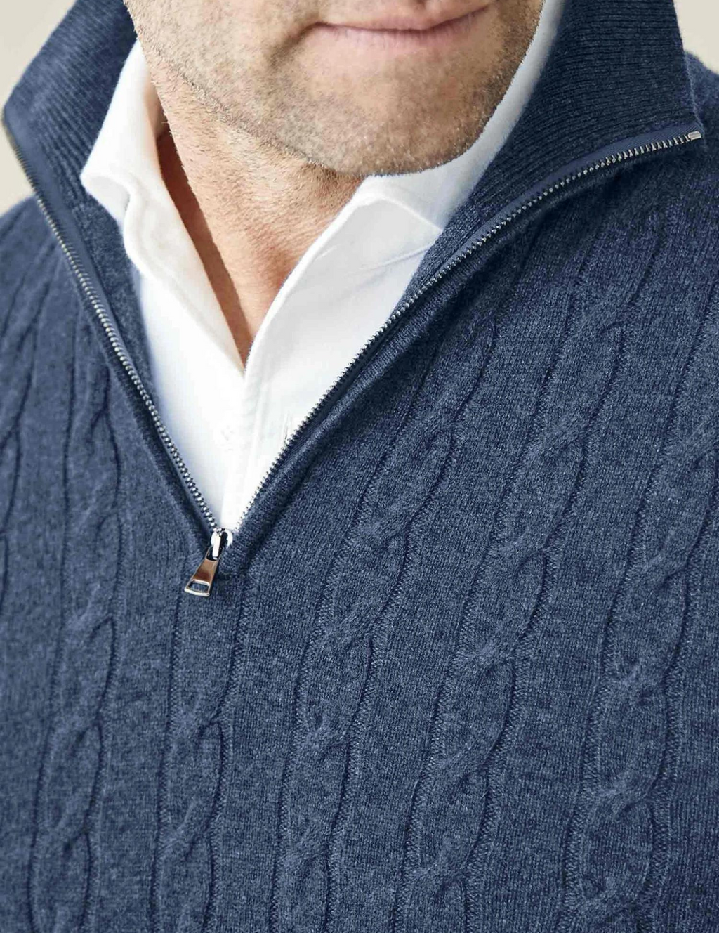 Men's Cable-Knit Zip-Collar Sweater in a Classic Fit