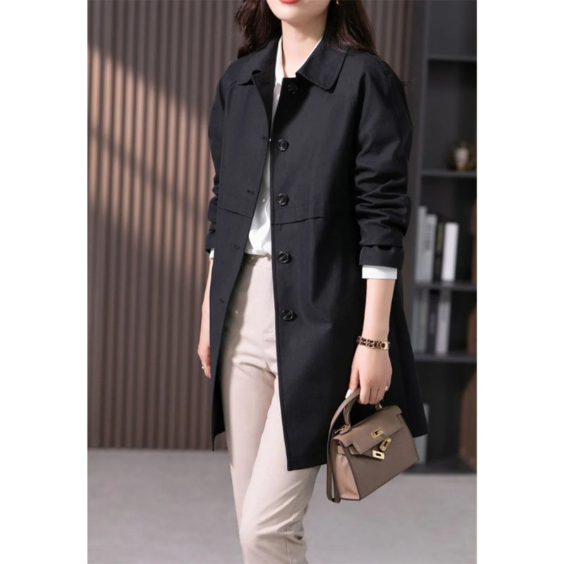 Women's Single-Button Longline Trench Coat with Wide Collar