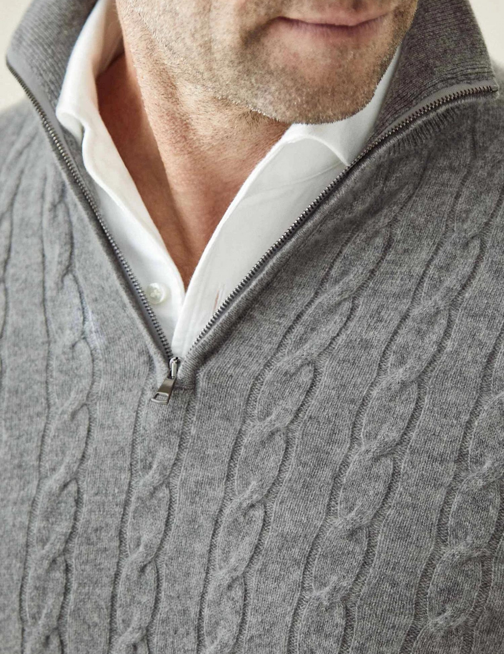 Men's Cable-Knit Zip-Collar Sweater in a Classic Fit