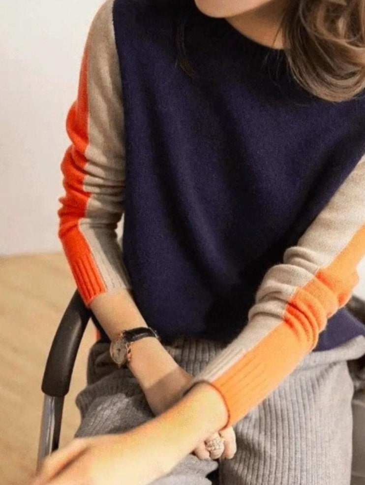 Women's Block-Striped Cotton Knit Sweater in a Fitted Cut