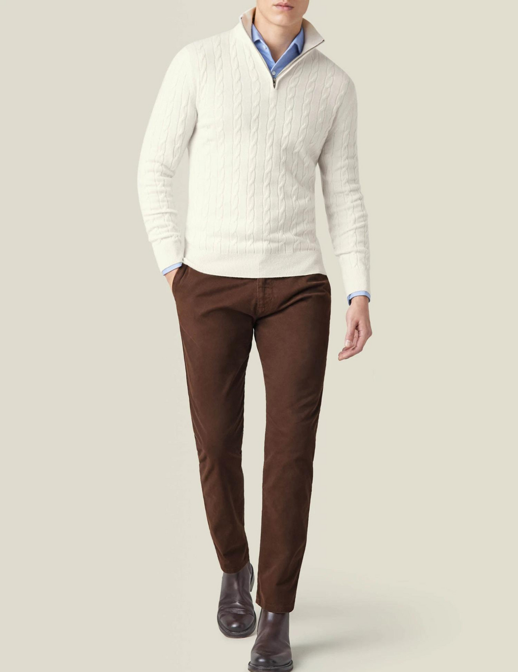 Men's Cable-Knit Zip-Collar Sweater in a Classic Fit