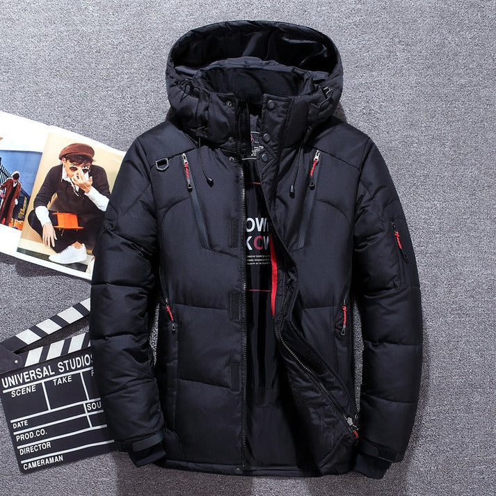 Men's Insulated Storm-Flap Winter Jacket with Adjustable Hood - Black