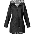 Women's Storm-Flap Rain Jacket with Drawstring Hood - Black