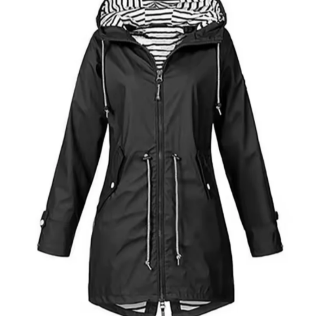 Women's Storm-Flap Rain Jacket with Drawstring Hood - Black