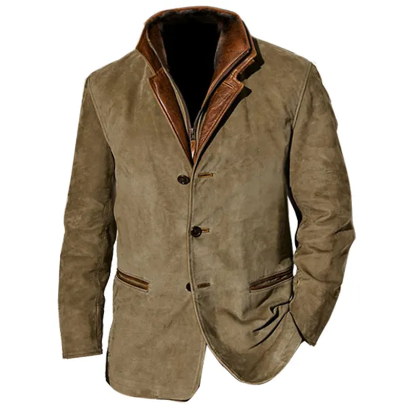Men's Easy Smart-Casual Blazer Jacket with Classic Lapels - Khaki