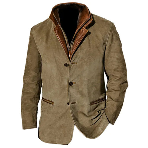 Men's Easy Smart-Casual Blazer Jacket with Classic Lapels - Khaki