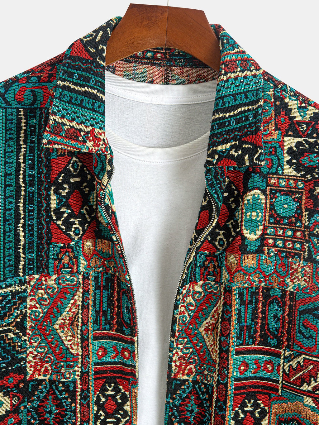 Men's Lapel-Collar Zip Jacket in an Artisan Woven Pattern