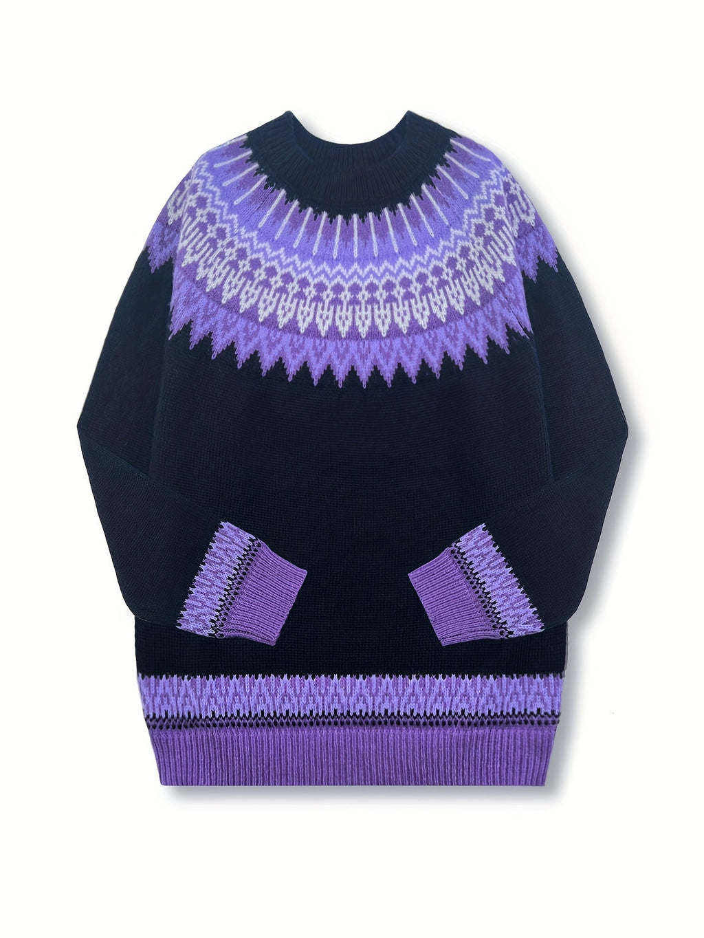 Women's Chunky Nature Motif Jacquard Crew Neck Pullover