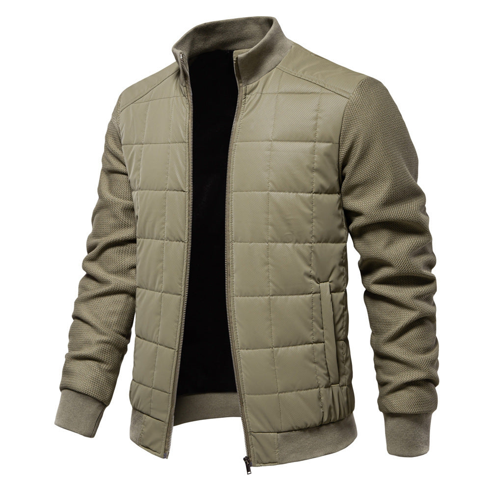 Men's Quilted-Panel Zip-Up Jacket with Stretch Knit Sleeves - Sage Green