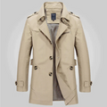 Men's Mid-Length Double-Breasted Trench with Adjustable Cuff Tabs - Beige