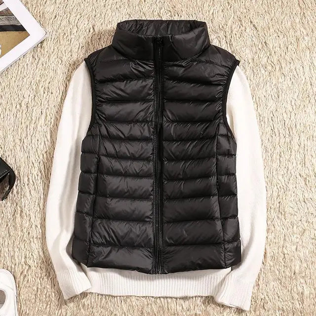 Women's Quilted Sleeveless Puffer Vest with Stand Collar