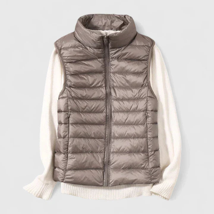 Women's Quilted Layering Vest with Light Rain Protection - Beige