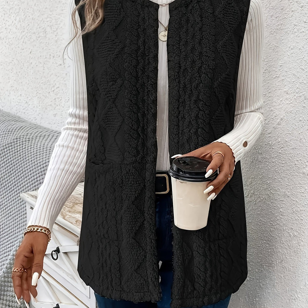 Women's Open Plush Layering Vest with Two Front Pockets
