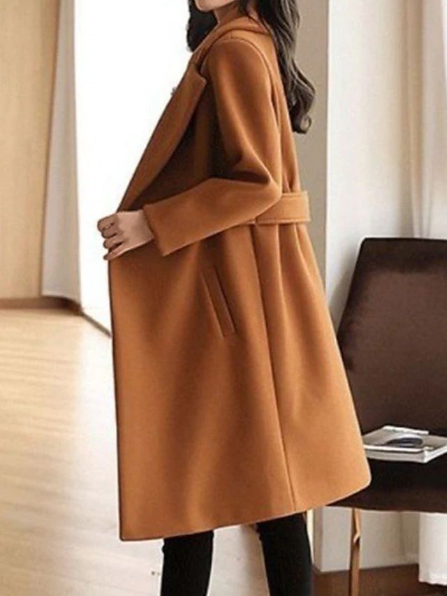 Women's Wide-Lapel Belted Longline Coat for Office Days