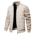 Men's Quilted-Panel Zip-Up Jacket with Stretch Knit Sleeves - Beige