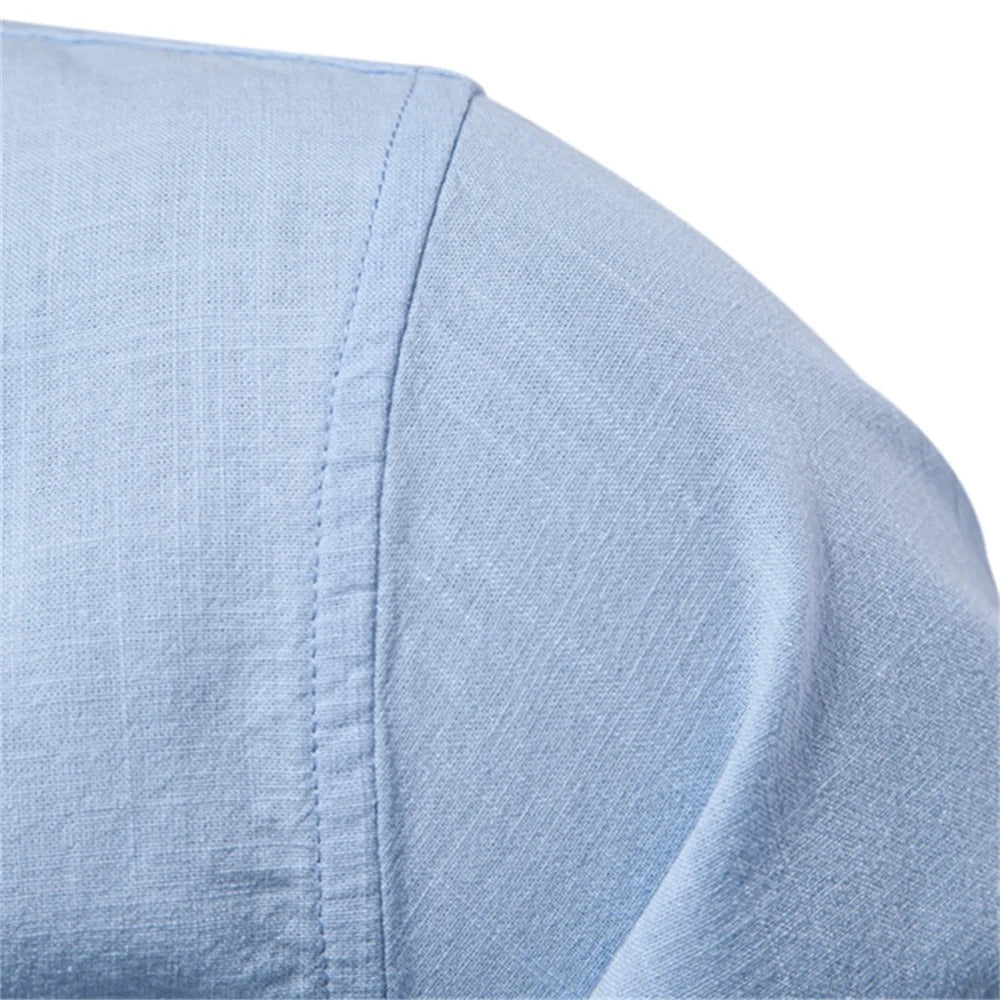 Men's Loose-Cut Airy Cotton Shirt with Stand Collar