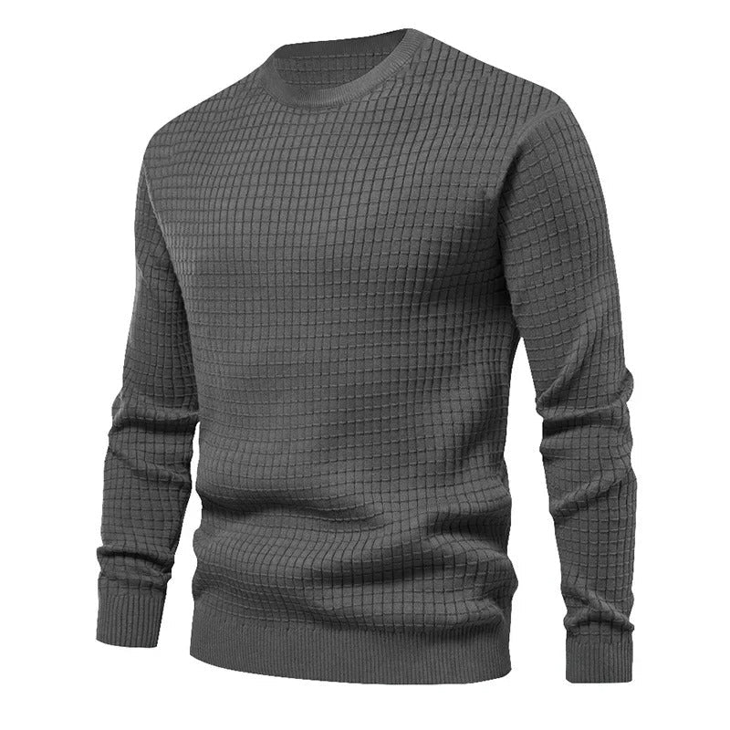 Men's Classic Waffle-Knit Pullover Sweater - Gray