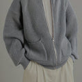 Men's Soft Textured Zip-Front Knit Cardigan in Relaxed Fit - Gray