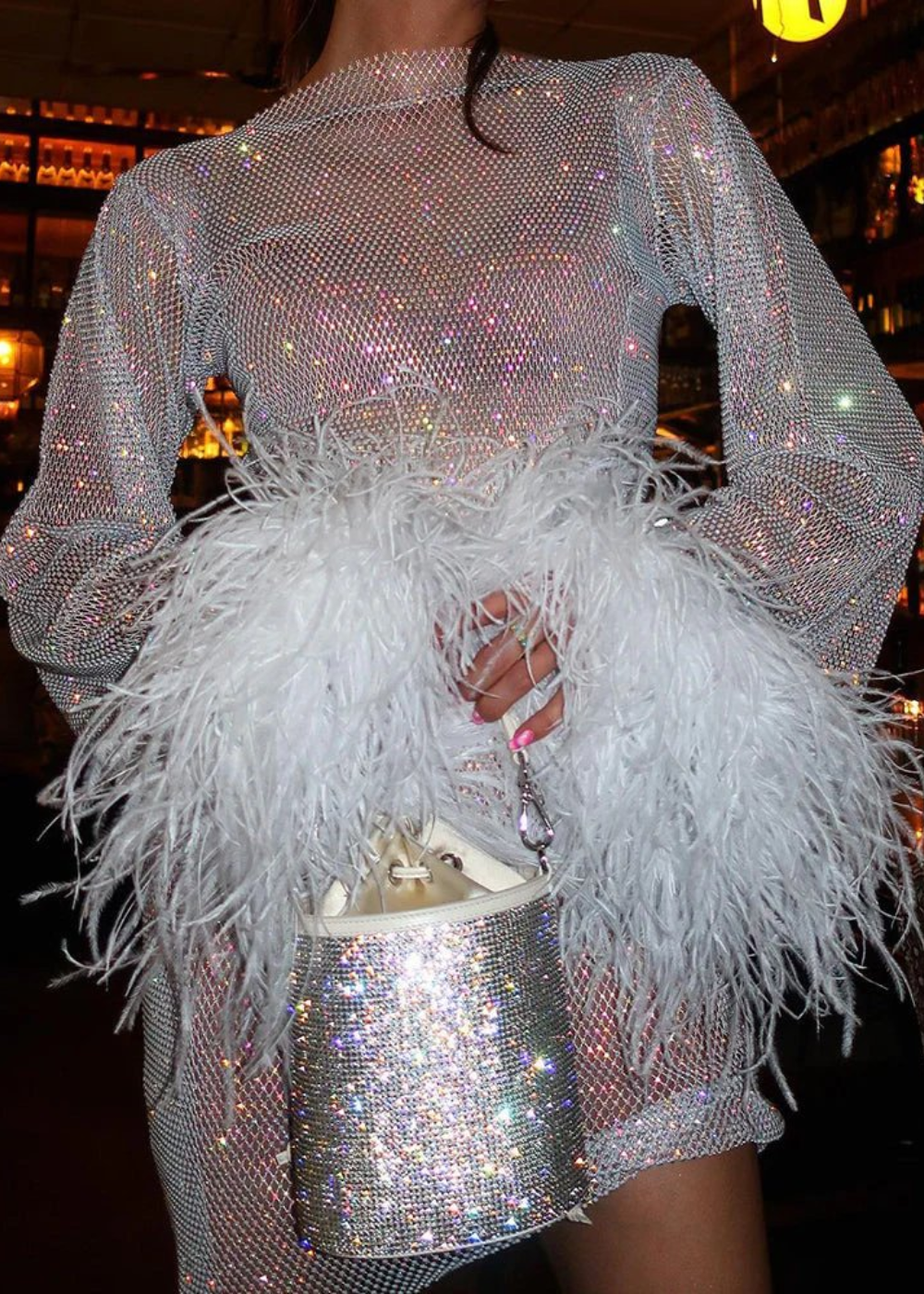 Women's Feathered-Wrist Metallic Cocktail Mini Dress