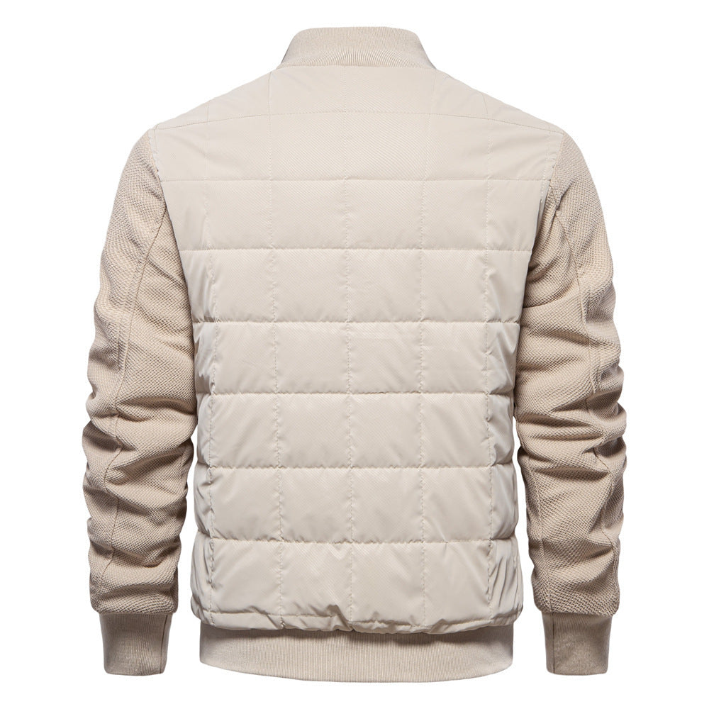 Men's Quilted-Panel Zip-Up Jacket with Stretch Knit Sleeves
