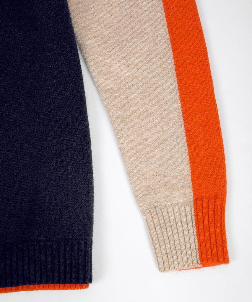 Women's Block-Striped Cotton Knit Sweater in a Fitted Cut