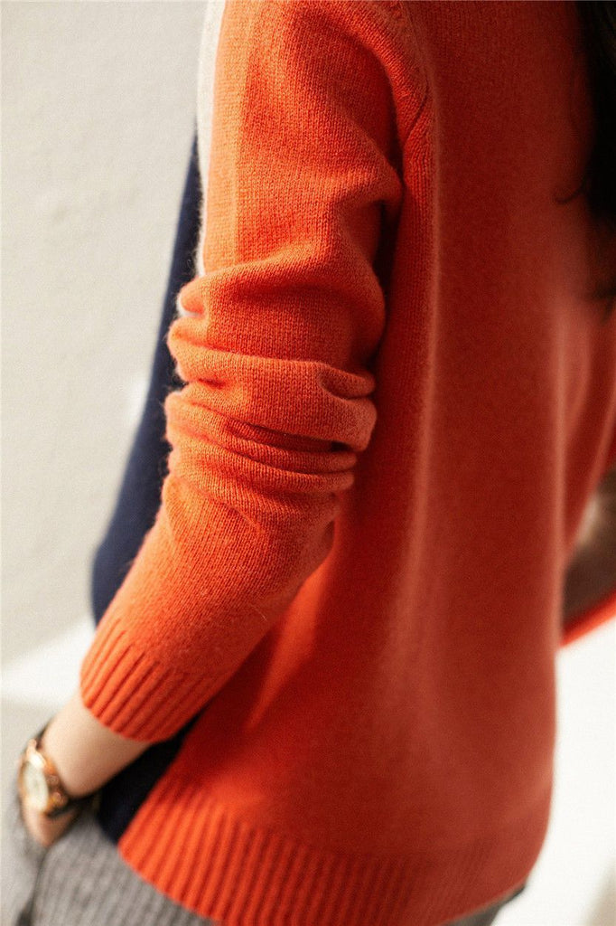 Women's Block-Striped Cotton Knit Sweater in a Fitted Cut