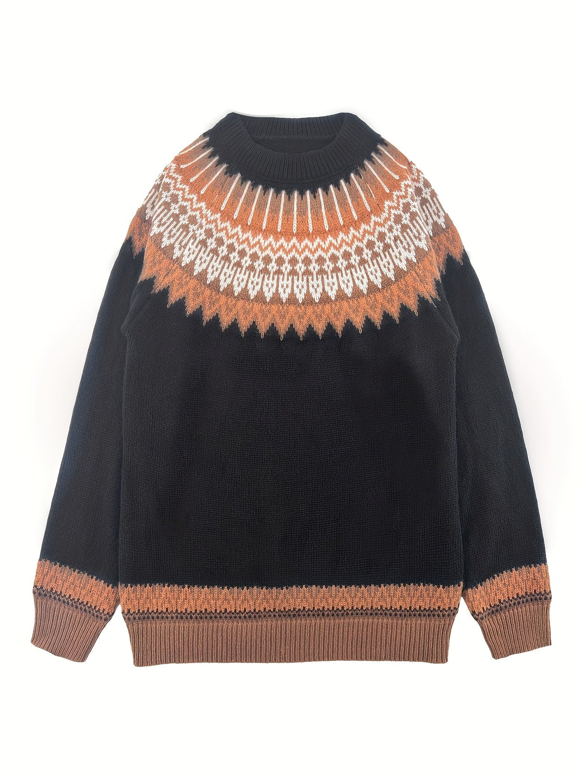 Women's Chunky Nature Motif Jacquard Crew Neck Pullover