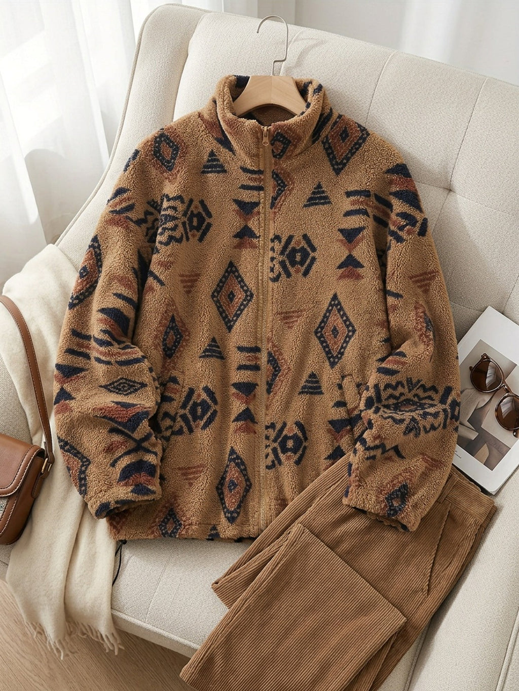 Women's Printed Plush Full-Zip Jacket with Adjustable Hem
