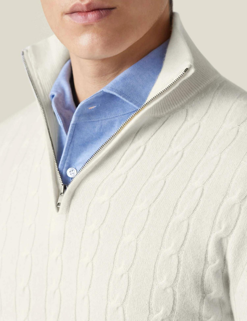 Men's Cable-Knit Zip-Collar Sweater in a Classic Fit