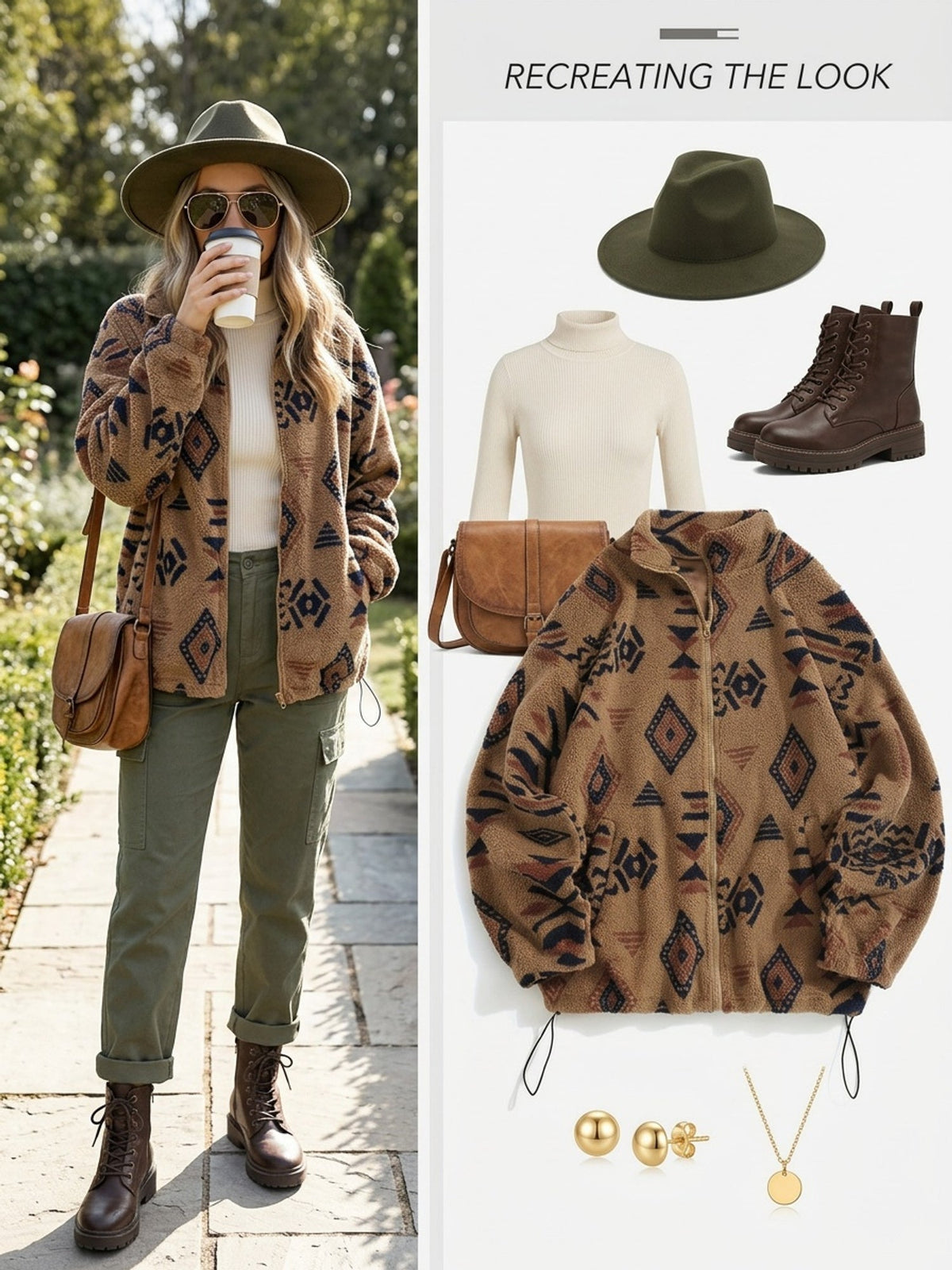 Women's Printed Plush Full-Zip Jacket with Adjustable Hem