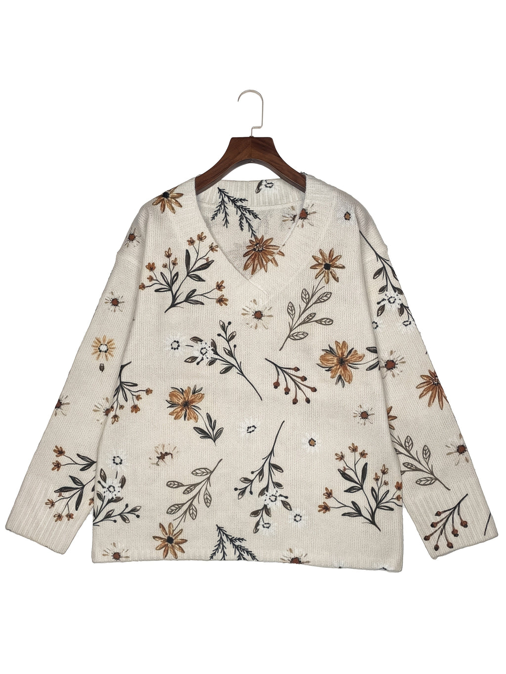 Women's Relaxed-Fit Floral V-Neck Sweater for Layering