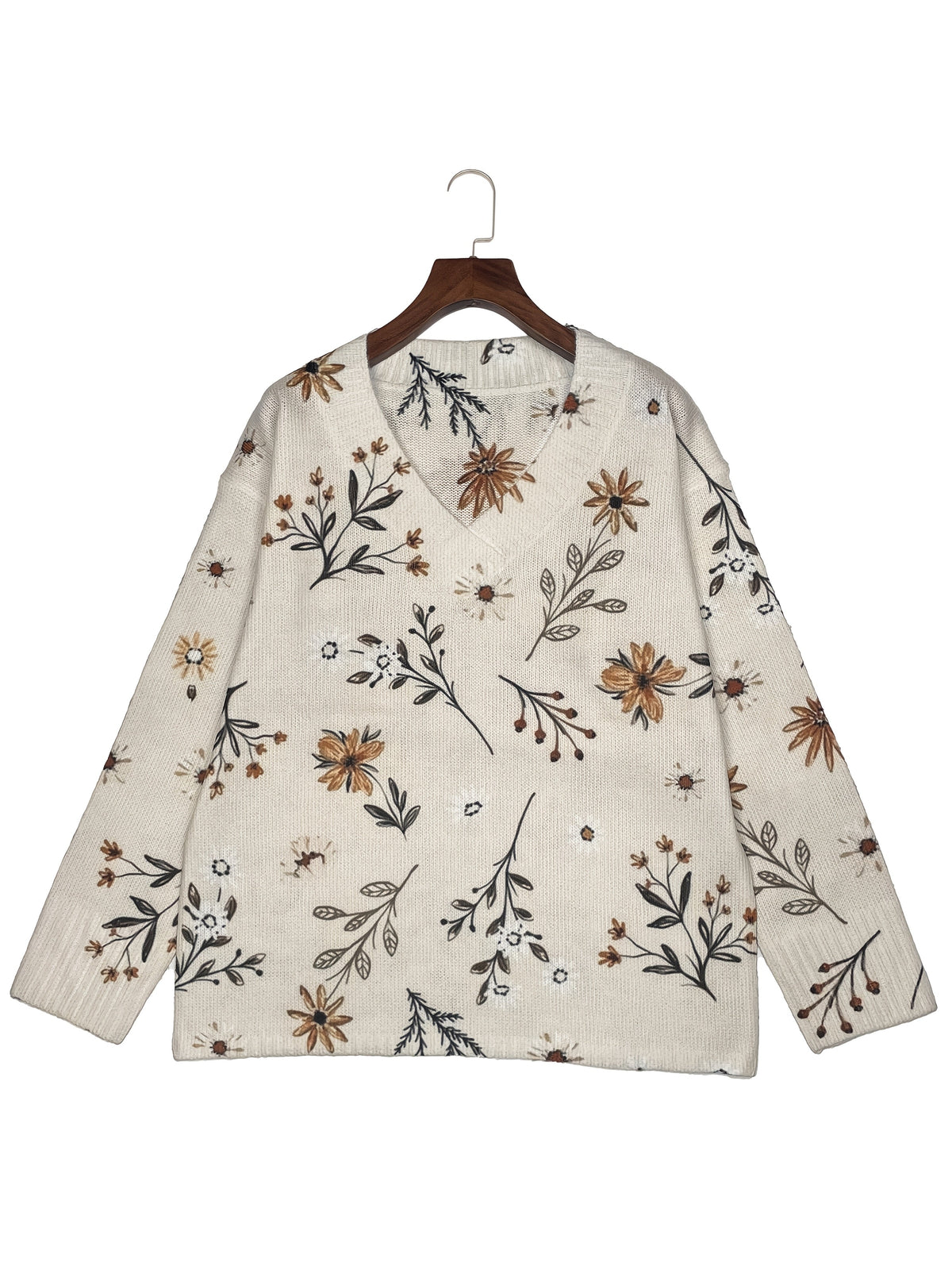 Women's Relaxed-Fit Floral V-Neck Sweater for Layering