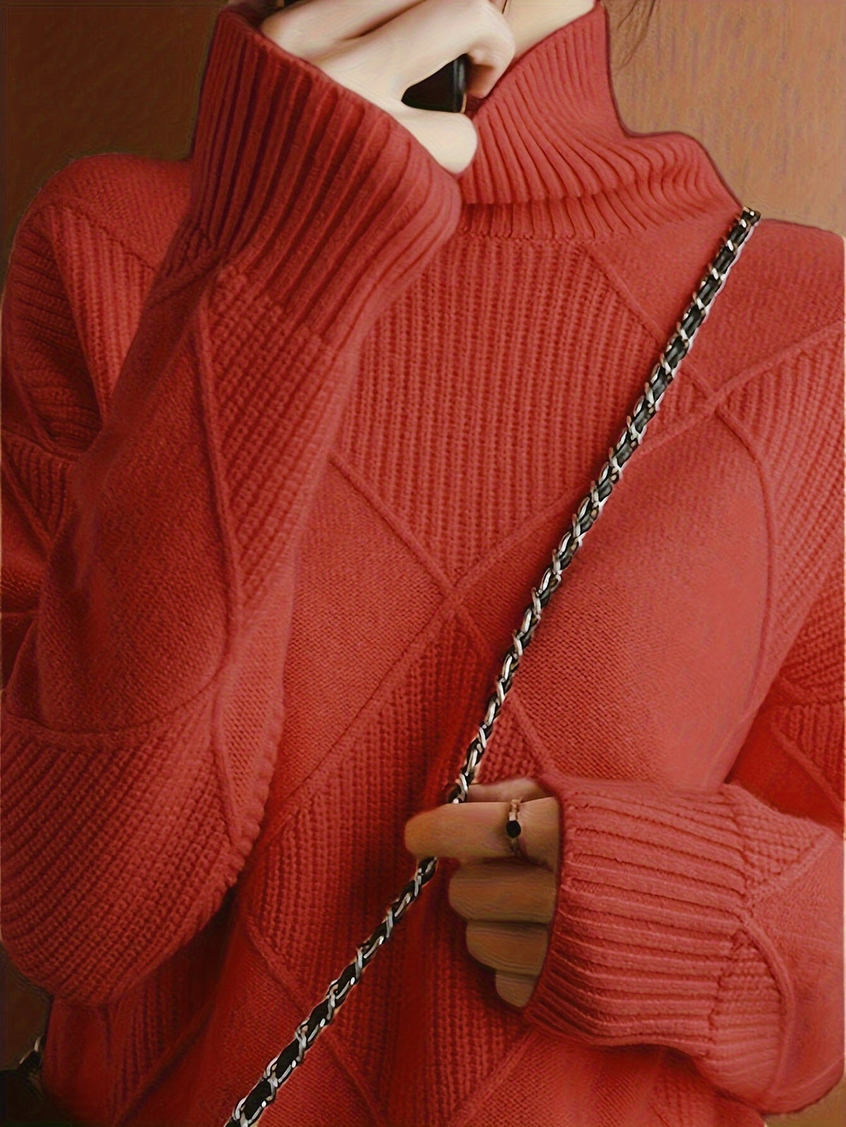 Women's Plus-Size Diamond Knit Turtleneck Sweater in a Relaxed Fit