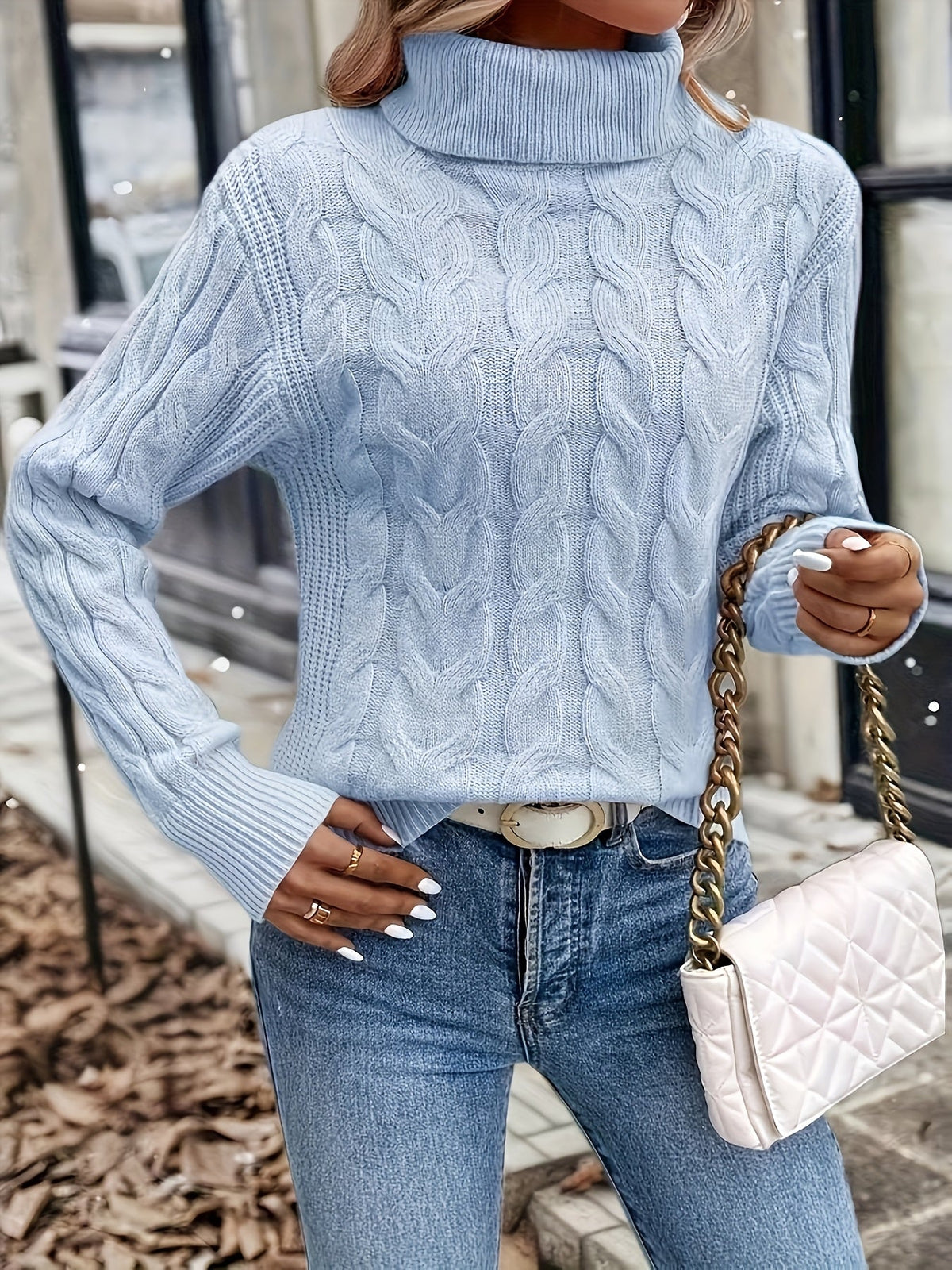 Women's Twisted Cable Turtleneck Sweater in a Lightly Shaped Fit