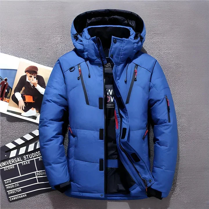 Men's Insulated Storm-Flap Winter Jacket with Adjustable Hood - Royal Blue